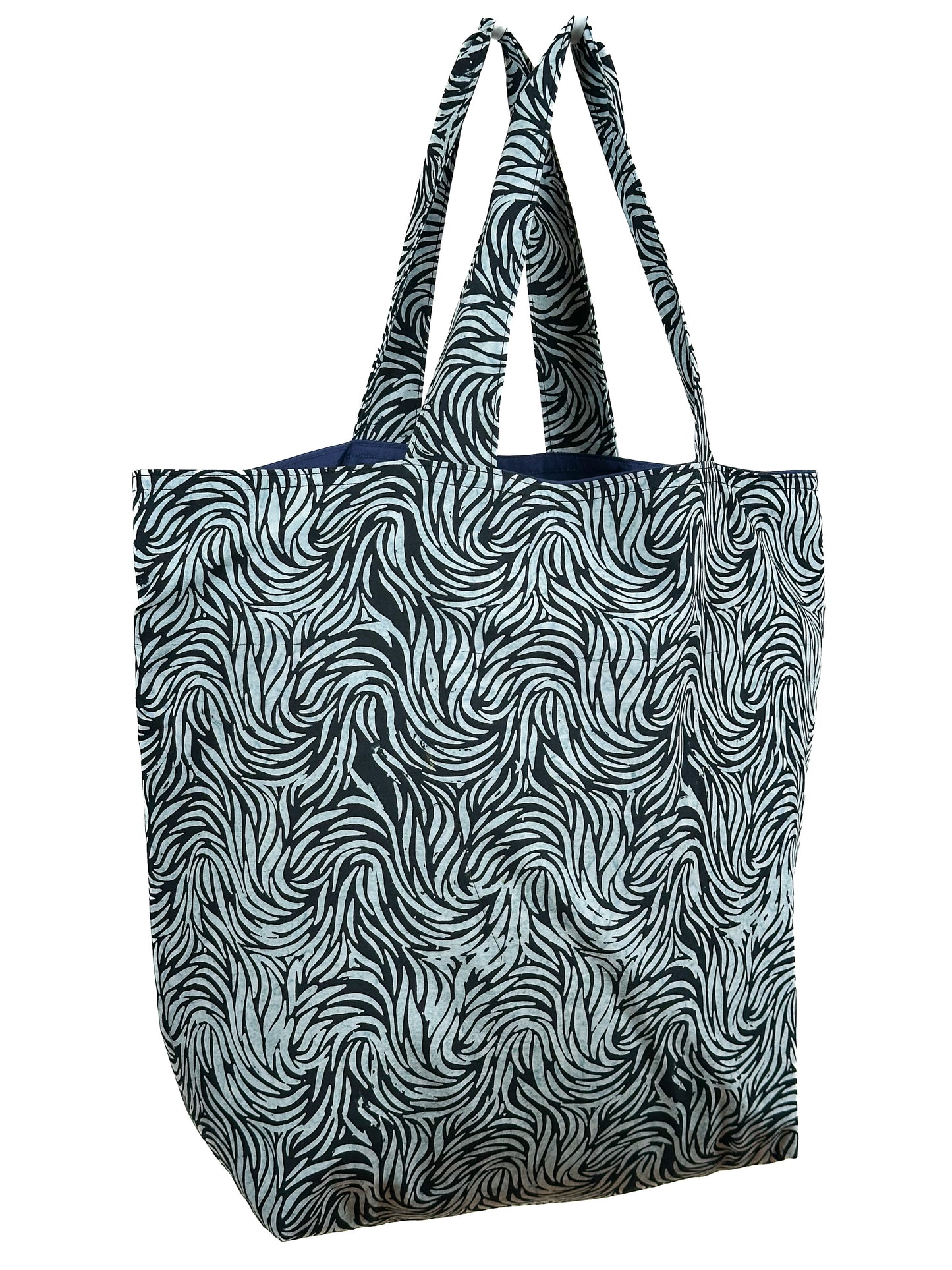 Shopper bag - Large - Willow Leaves - Navy and Light Blue