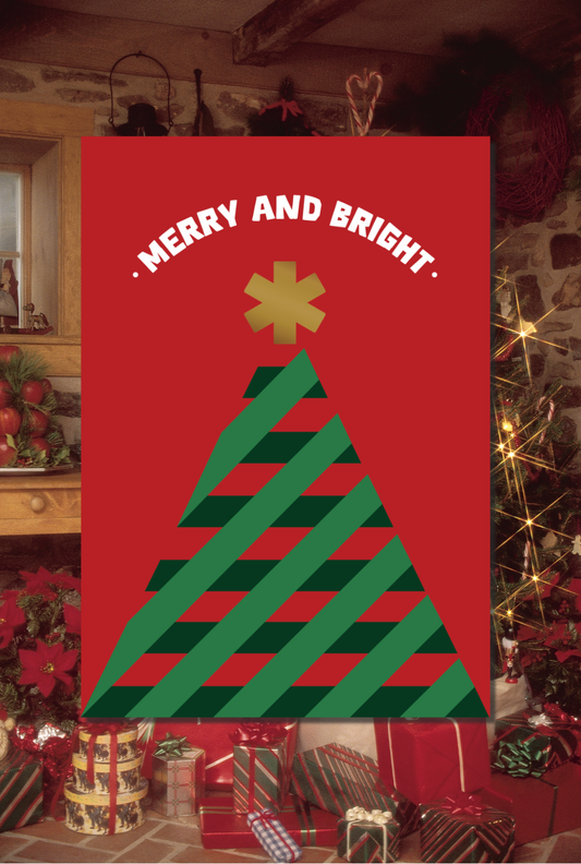 Pack of 5 Merry and Bright Tree Christmas Cards