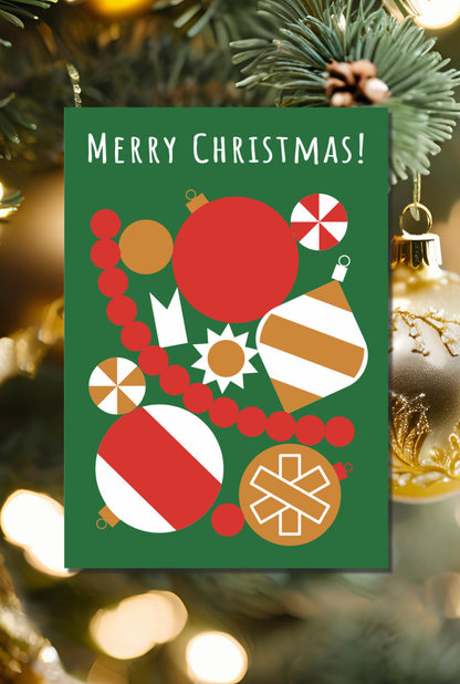 Pack of 5 Merry Christmas Bauble Christmas Cards