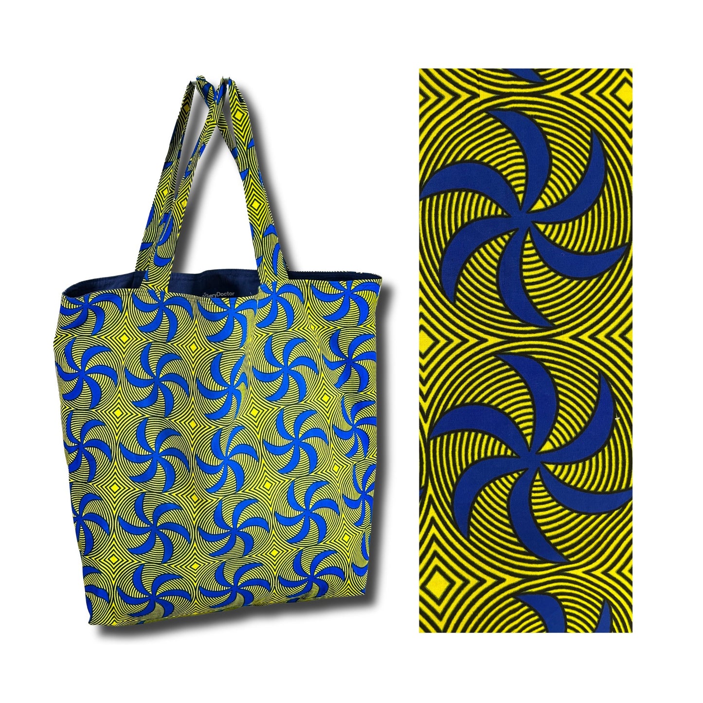 Shopper bag - Large - Blue Spinner on Bright Yellow Background