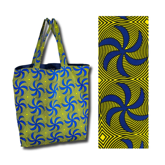 Shopper bag - Large - Blue Spinner on Bright Yellow Background