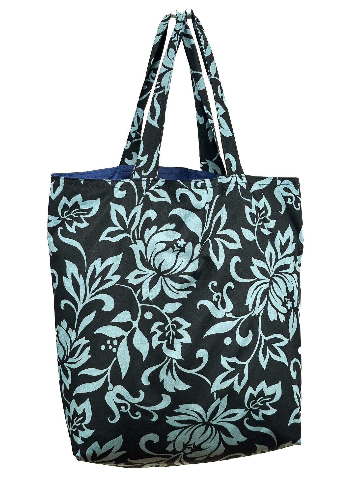 Shopper bag - Large - Floral - Navy and Light Blue