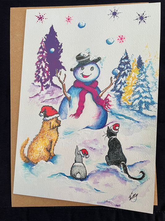 Pack of 5 Snowman & Friends Christmas cards!