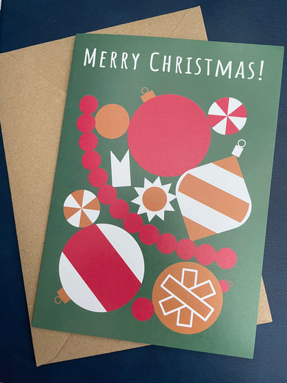 Pack of 5 Merry Christmas Bauble Christmas Cards