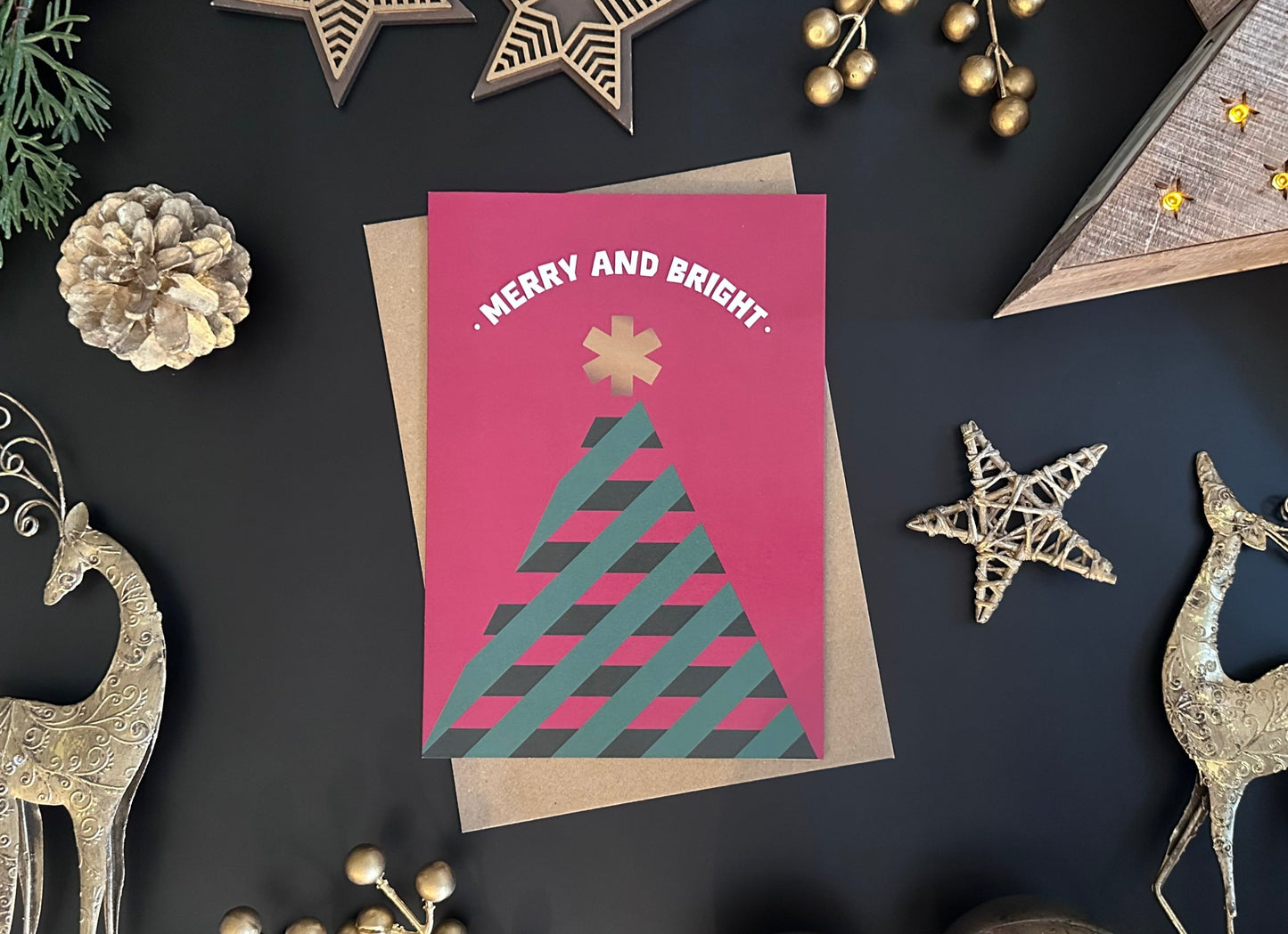 Pack of 5 Merry and Bright Tree Christmas Cards