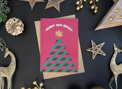 Pack of 5 Merry and Bright Tree Christmas Cards