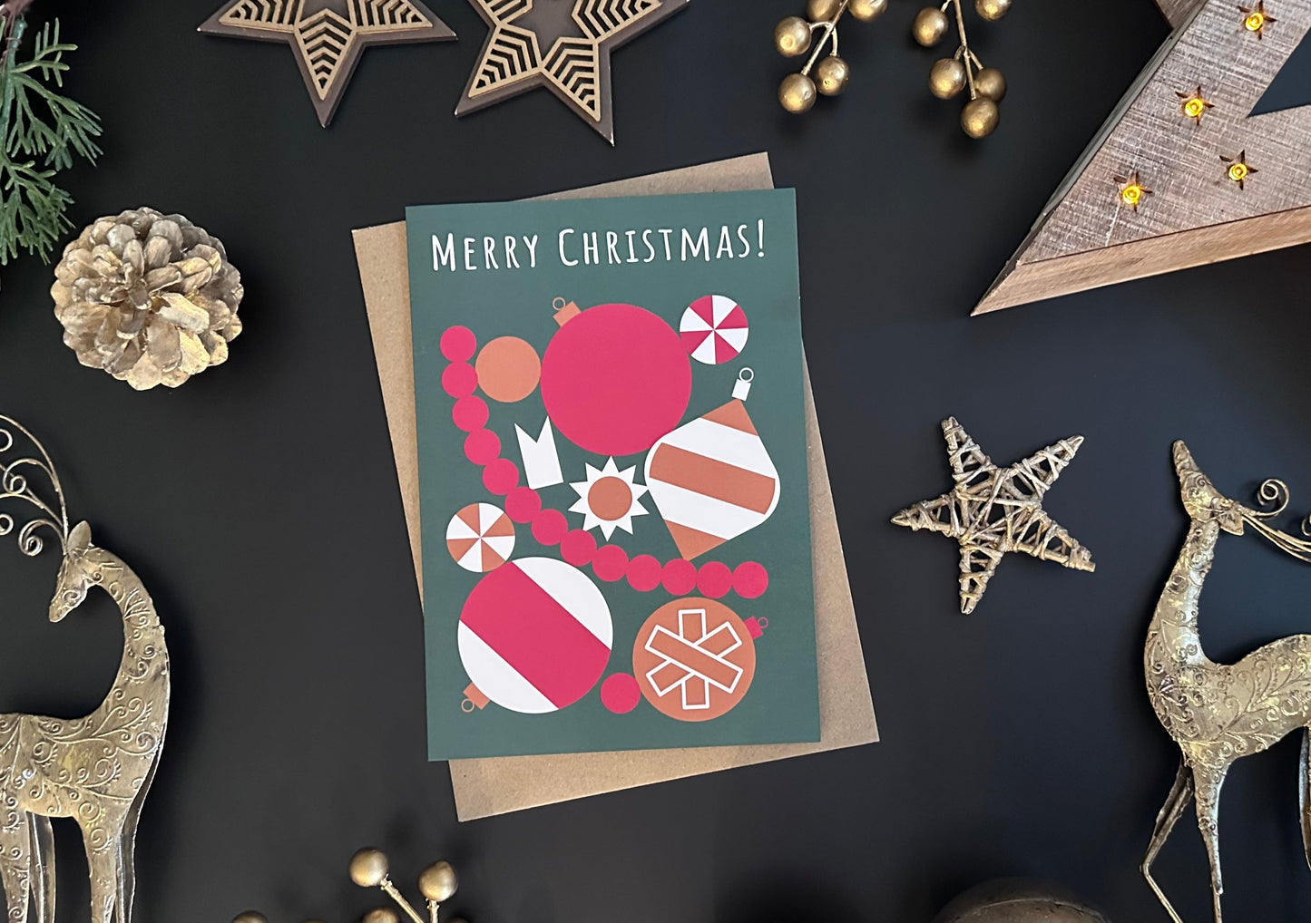 Pack of 5 Merry Christmas Bauble Christmas Cards