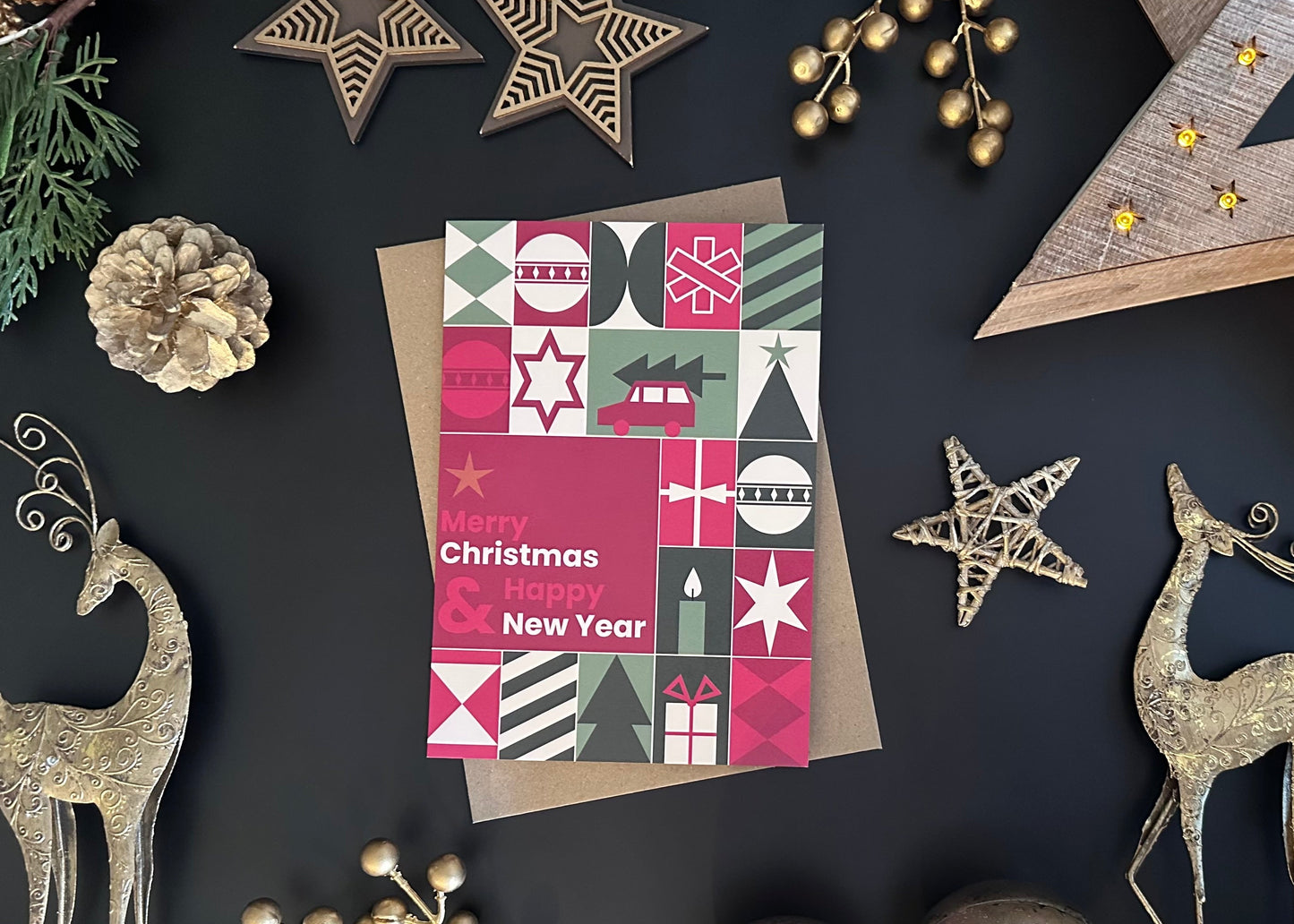 Pack of 5 Merry Christmas Motifs Christmas Cards